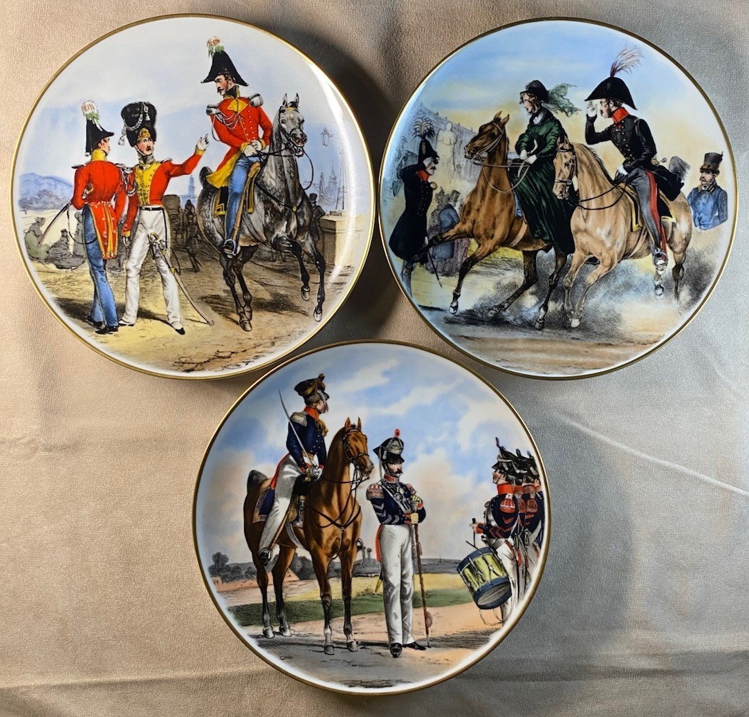 Vintage Königl no Tettau porcelain Plates Das  Deutsche Bundesheer um 1830 Set 3