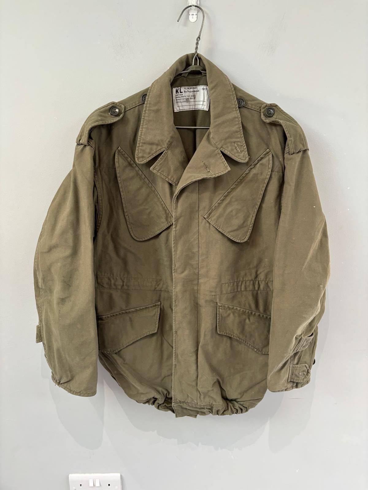 Vintage 1977 Seyntex Dutch Army Military Field Jacket Mens L Olive 70s Belgian