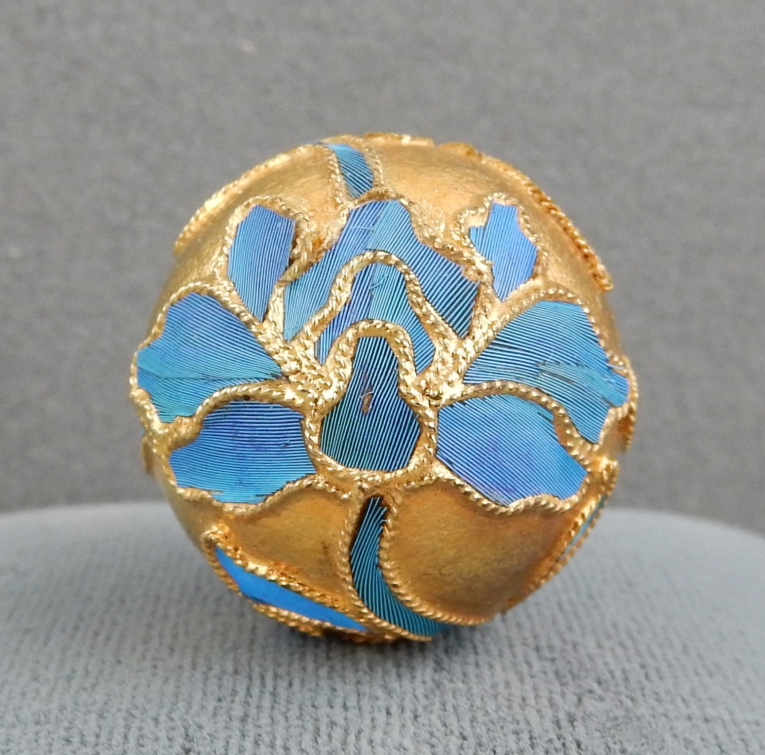 Gilded Silver 25mm Chinese Bead - Kingfisher Feather Tian-Tsui /Diancui