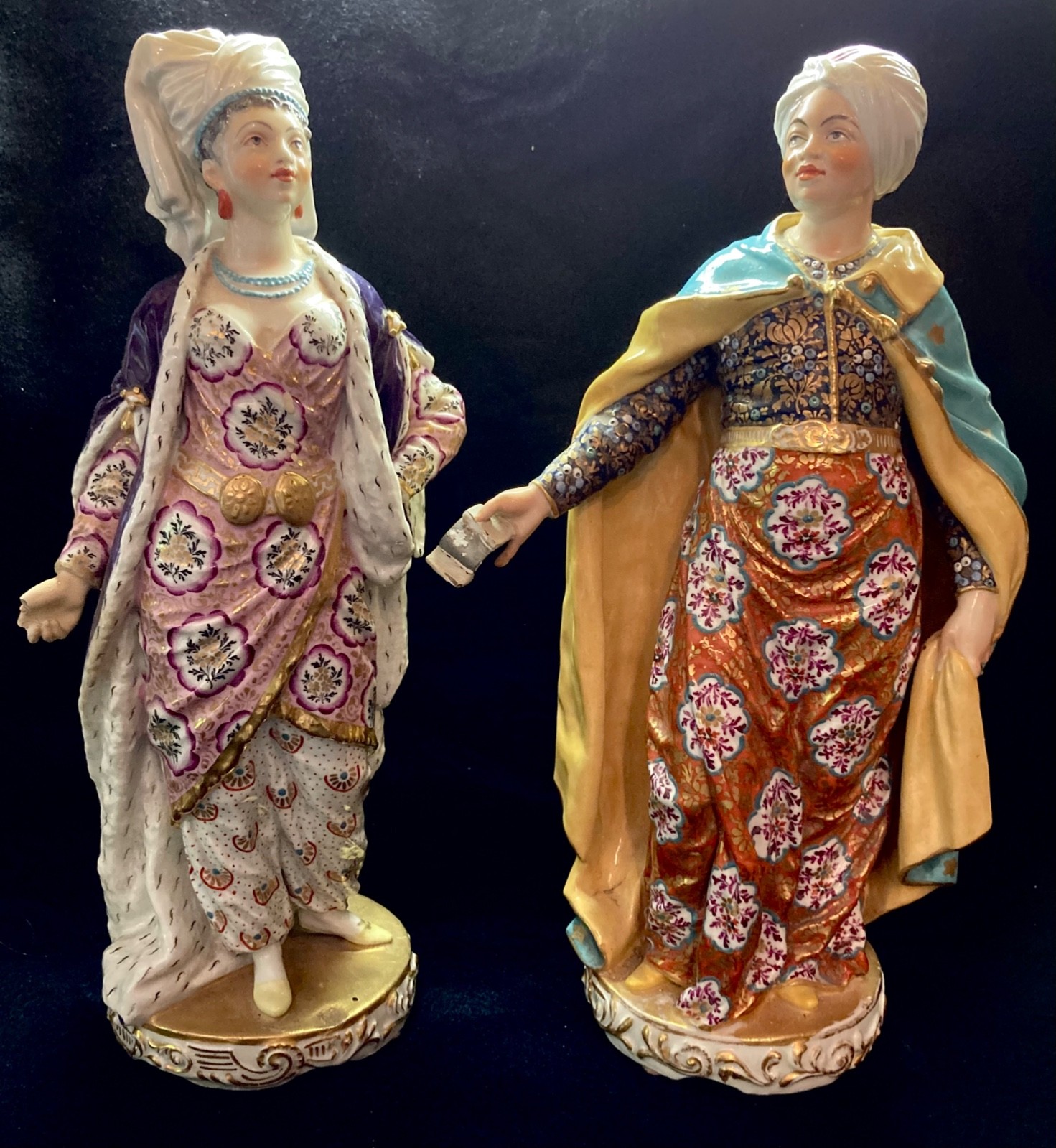 Pair Samson Paris porcelain figures of Ottoman Turkish Sultan & Sultana 19th C.