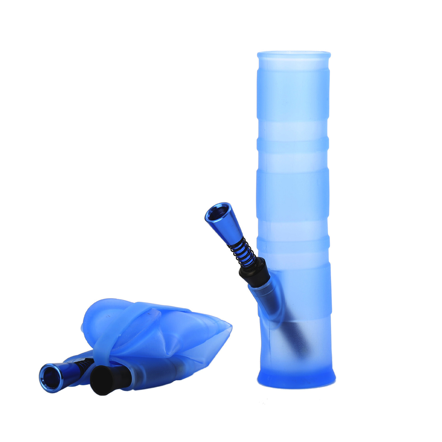 Blue Silicone Portable Folding Water Hookah Pipe Bong Silver tube US Blue Silicone Portable Folding Water Hookah Pipe Bong Silver tube US