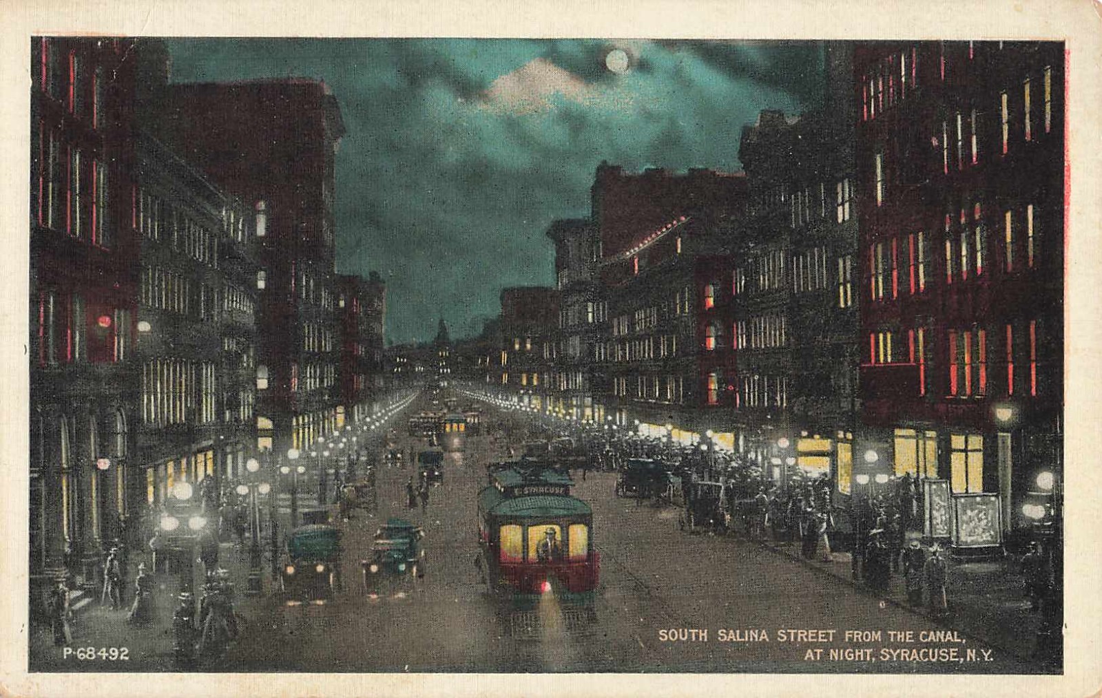 Postcard Syracuse NY South Salina Street From the Canal at Night WB Antique