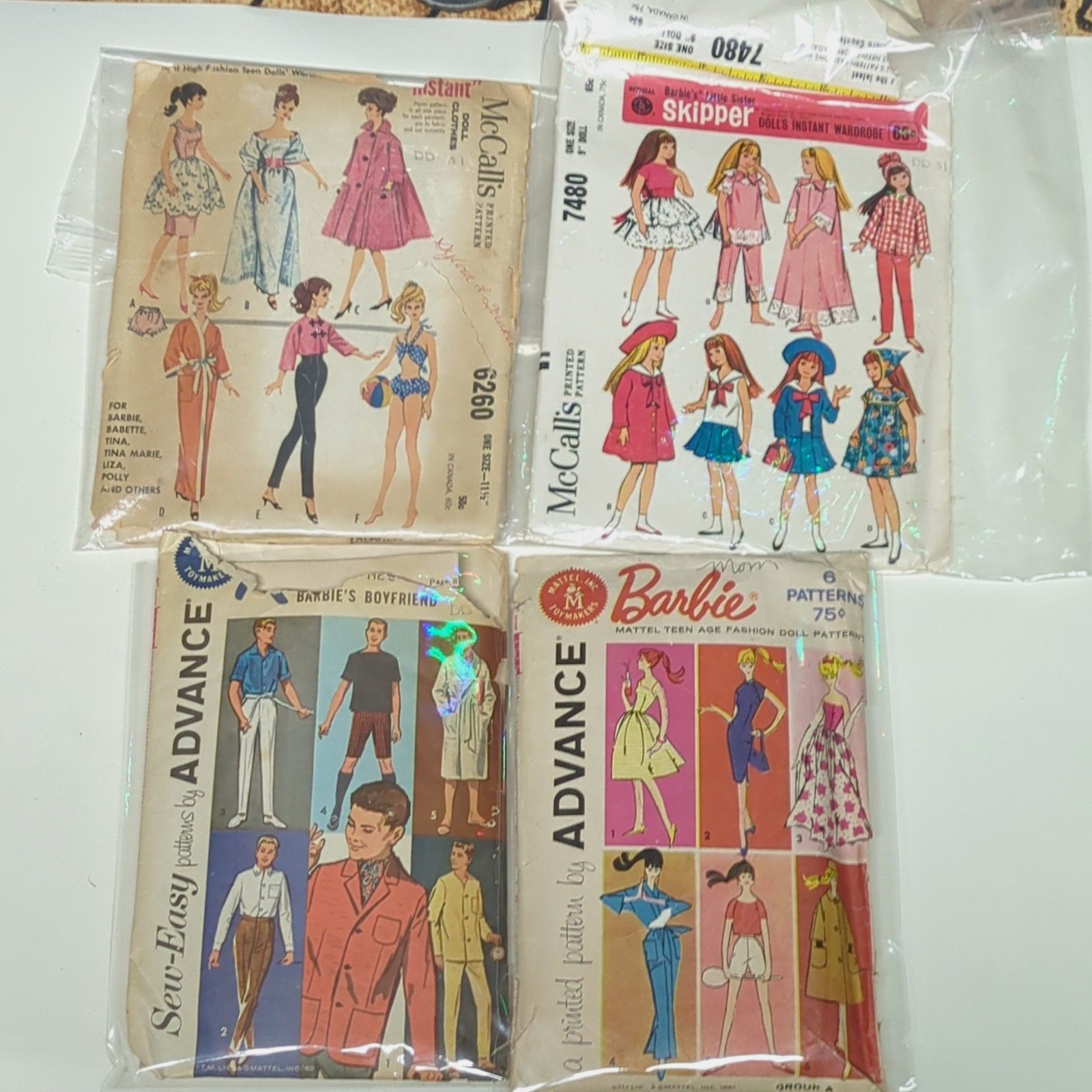 VTG 1960s Barbie Ken Skipper Doll Sewing Patterns Lot (4) McCall\'s Advance Cut