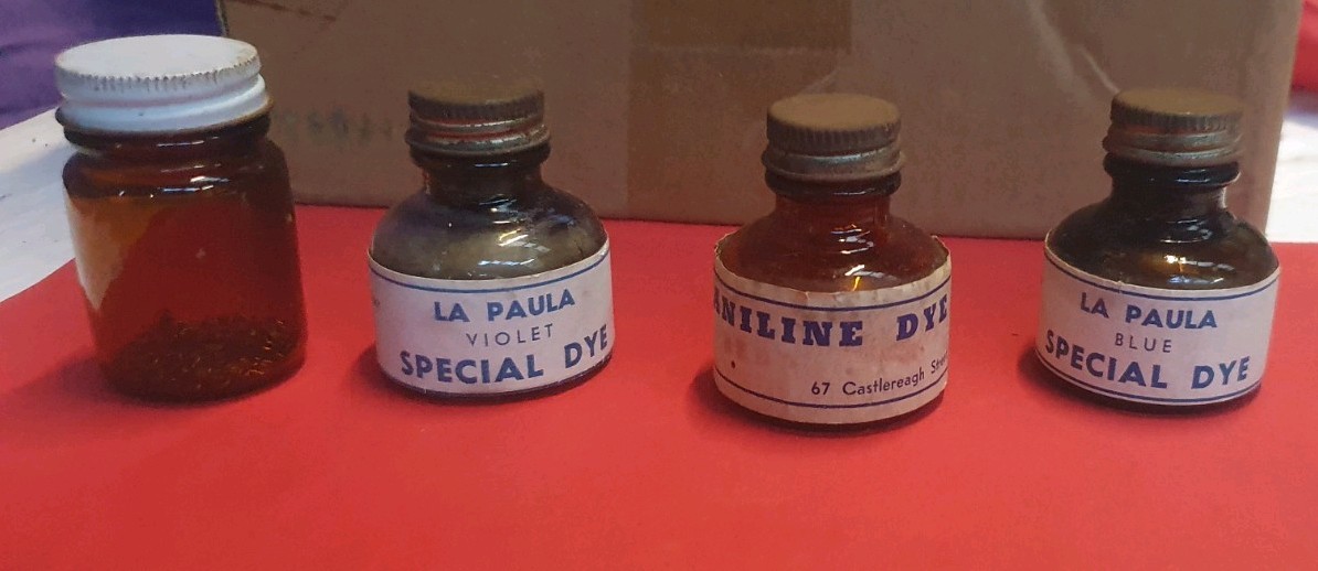 3x Antique 1920s Glass Dye Bottle by La Paula Art Academy Vintage Collectable.