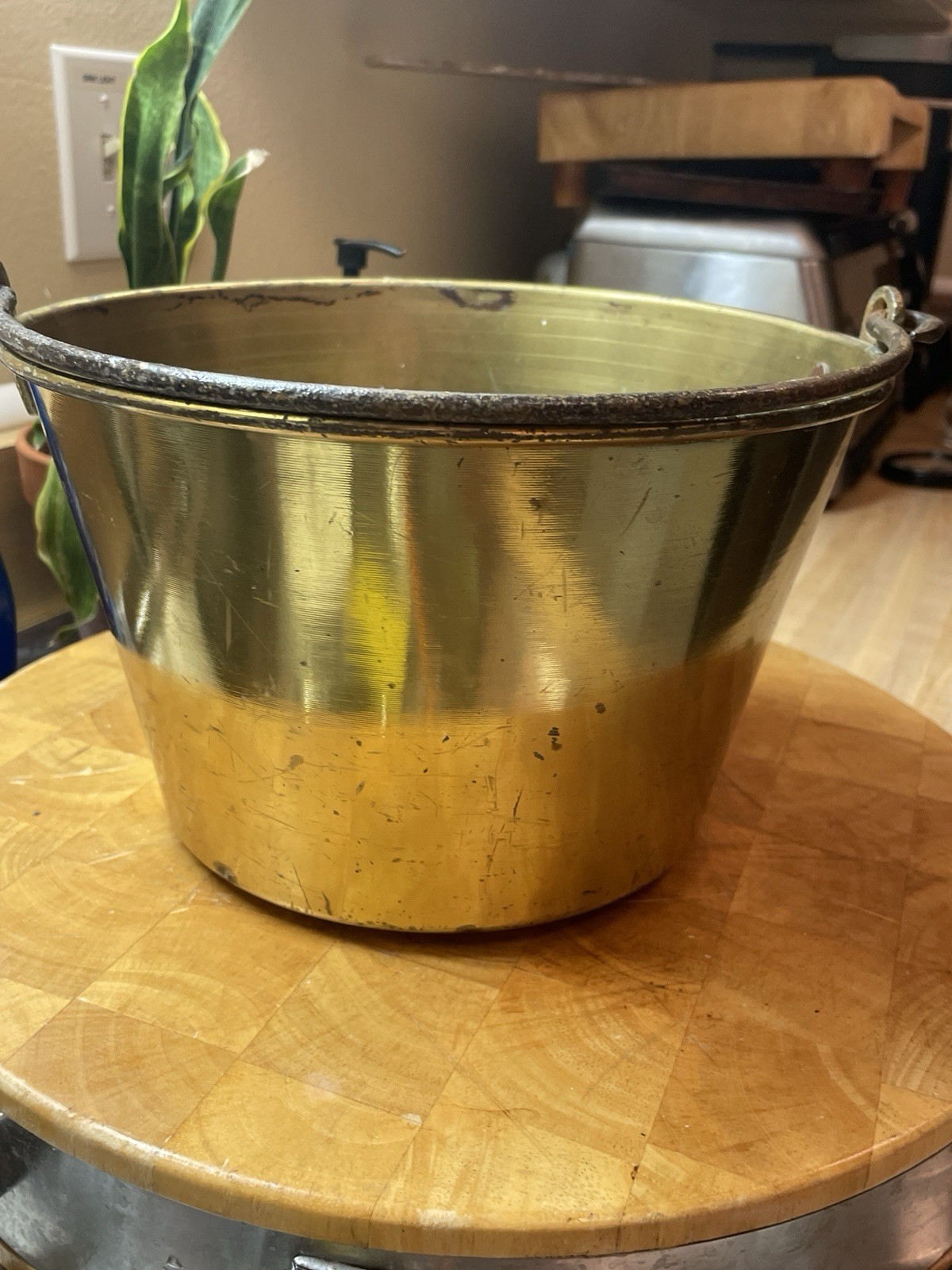 Antique H.W. Hayden spun-brass bucket stamped with the February 13, 1866 reissue