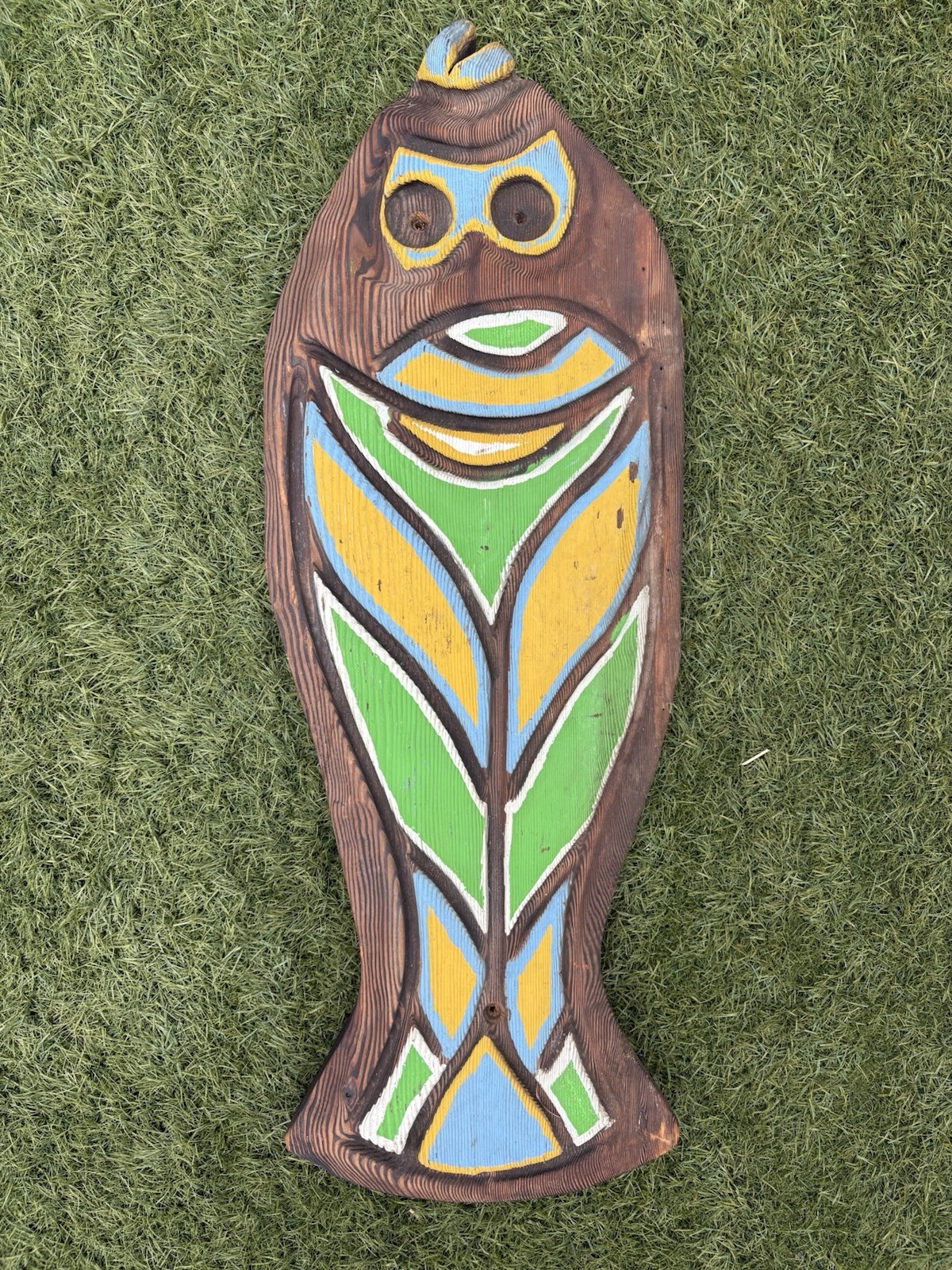 Vintage Witco Bosko Tiki Inspired Halibut Fish Painted PNW Carving Wall Bar Art