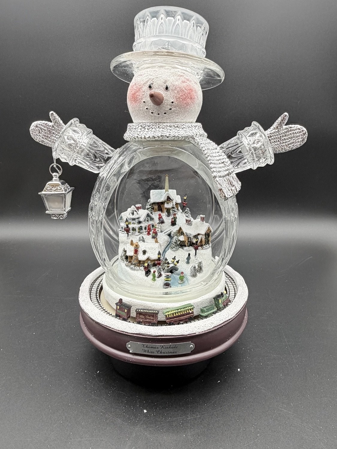 Thomas Kinkade White Christmas Illuminated Snowman Snow Globe Figurine Thomas Kinkade White Christmas Illuminated Snowman Snow Globe Figurine