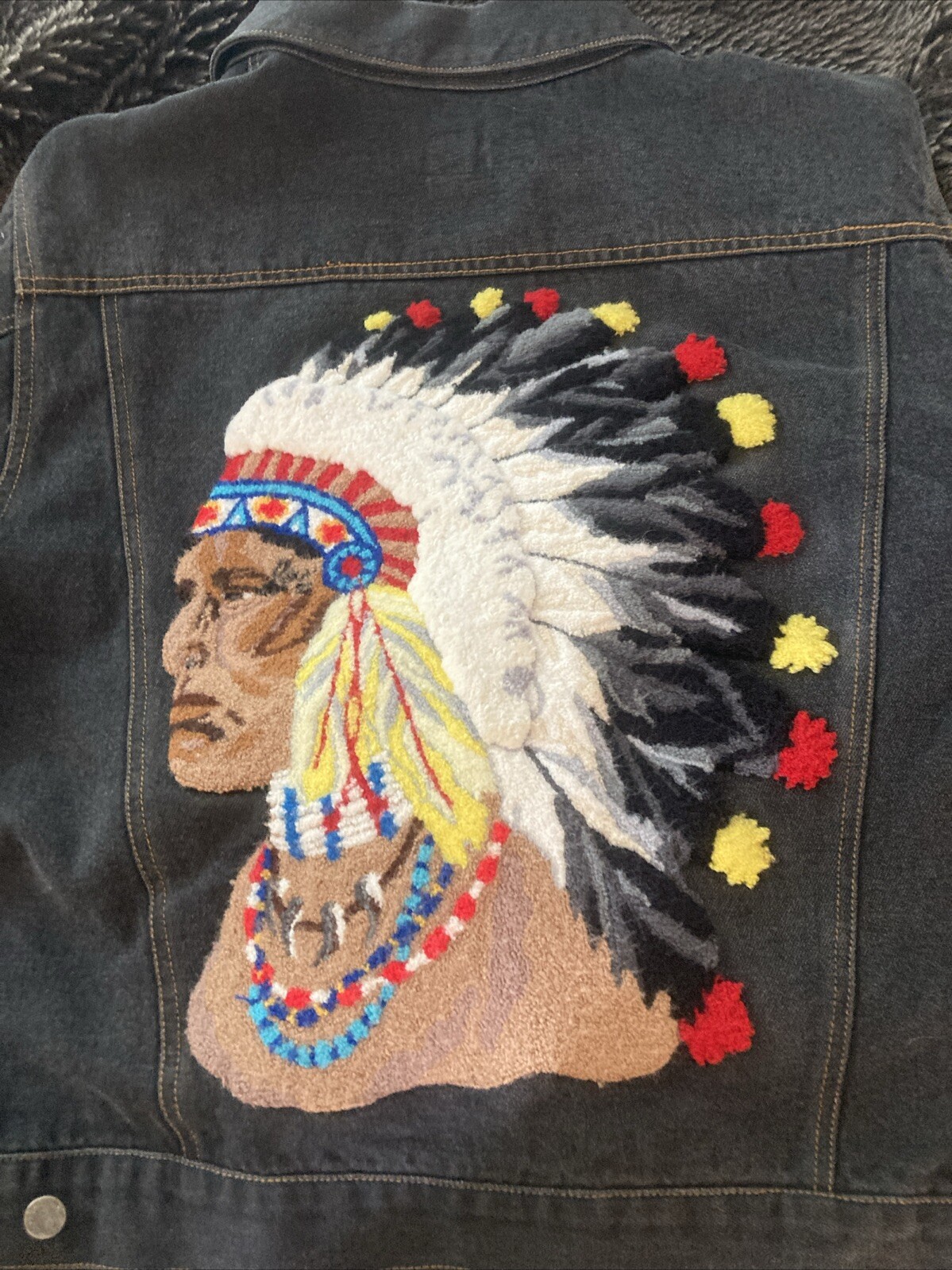 Vtg 60s 70s Expression Denim Jacket Indian Head Chief Embroidery Size Large Vtg 60s 70s Expression Denim Jacket Indian Head Chief Embroidery Size Large