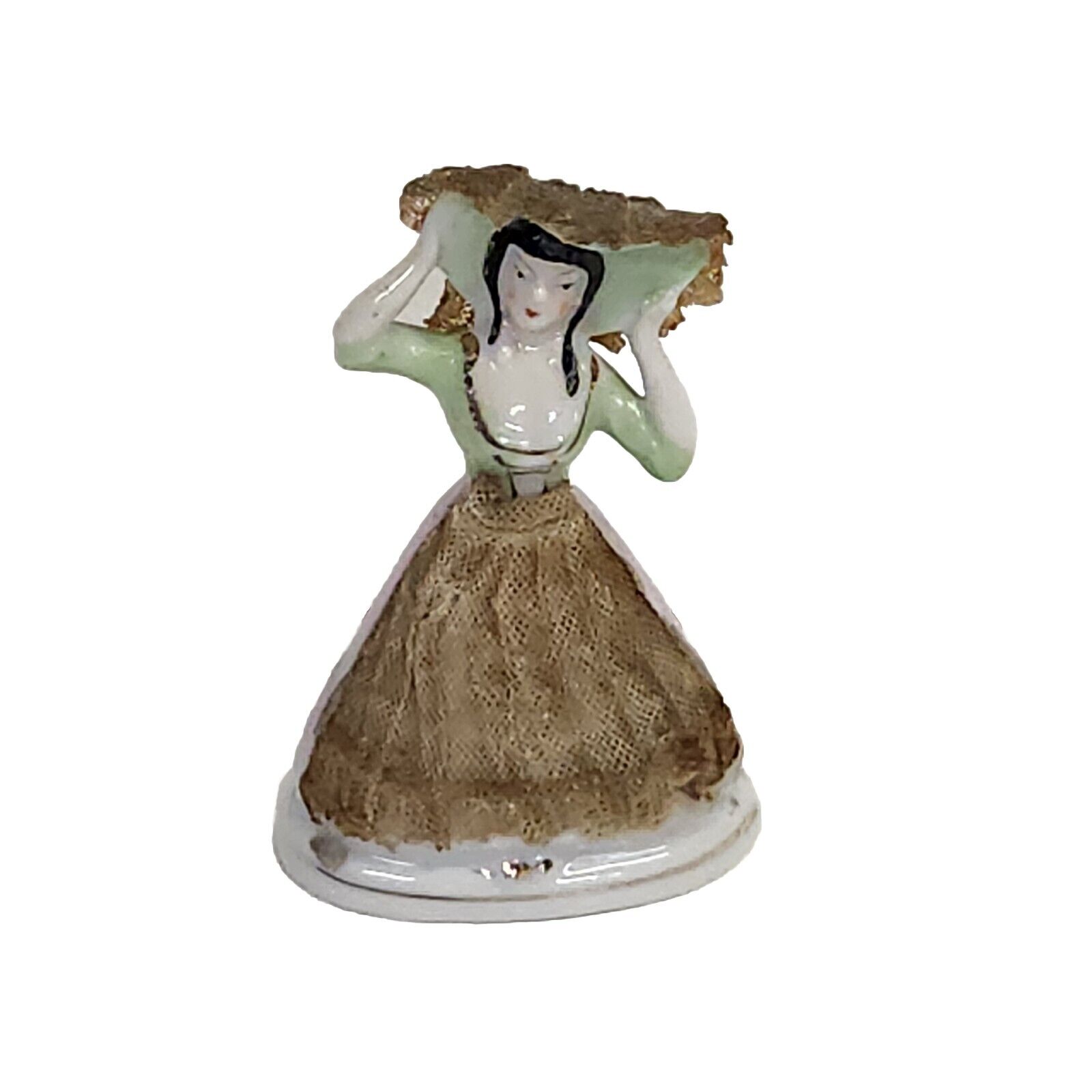 Vintage Lady Figurine From Japan With Green/Brown Dress 