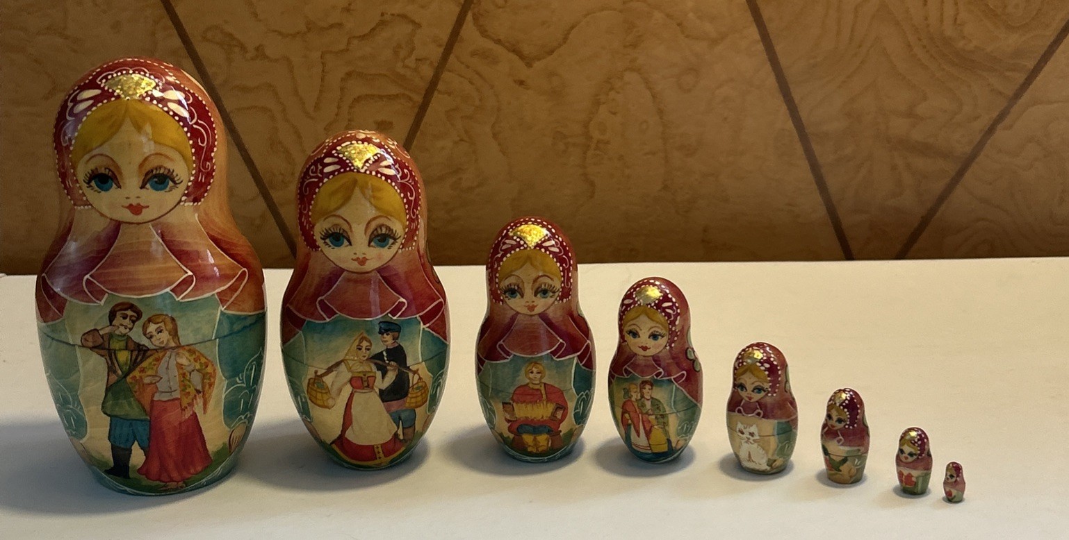 VTG Folk-art Fairytale Hand Made Russian Matryoshka Nesting Doll Set 4.5”- 7 Pce