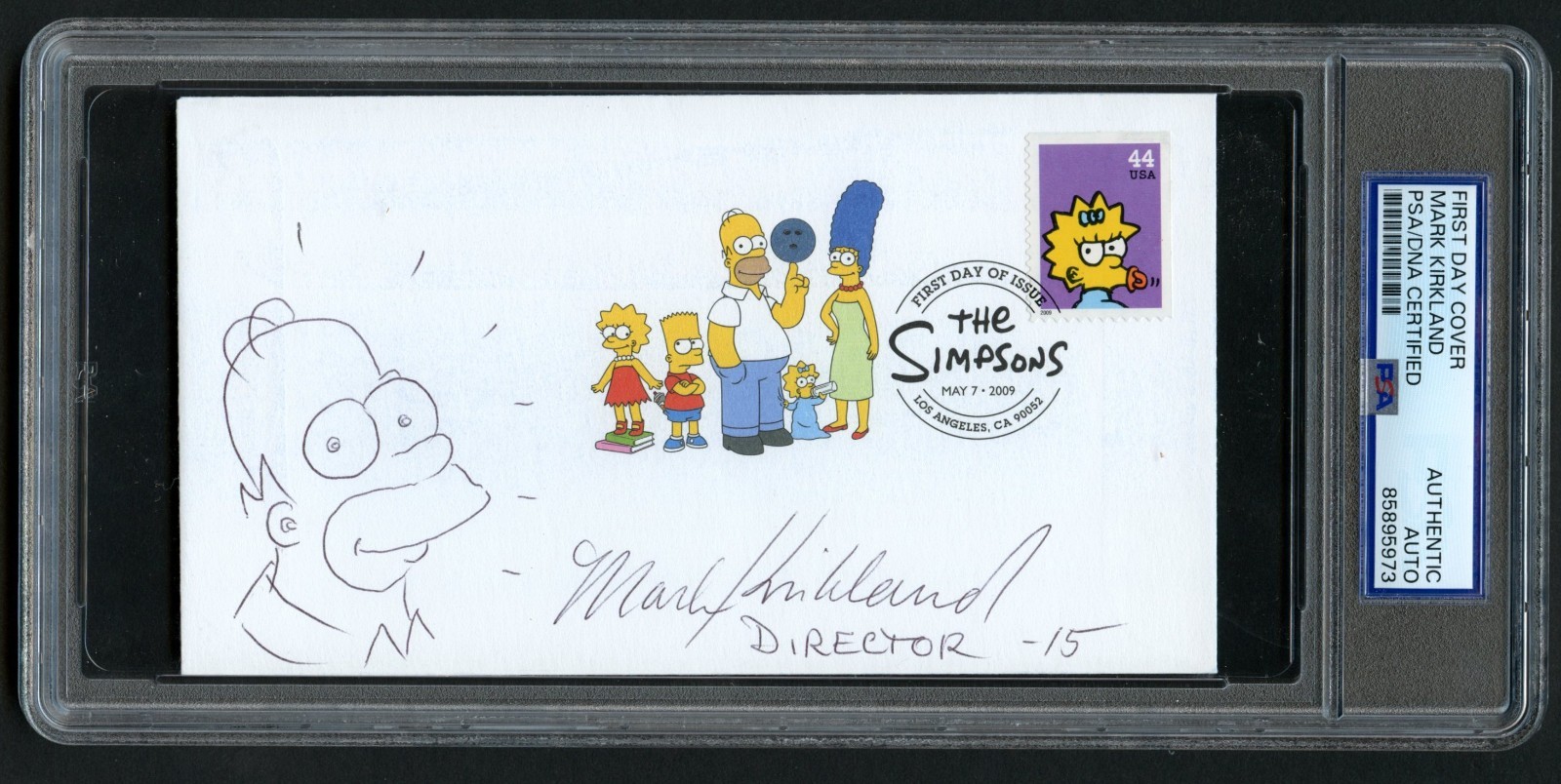 Mark Kirkland signed autograph FDC Director The Simpsons w/ Homer Sketch PSA Mark Kirkland signed autograph FDC Director The Simpsons w/ Homer Sketch PSA
