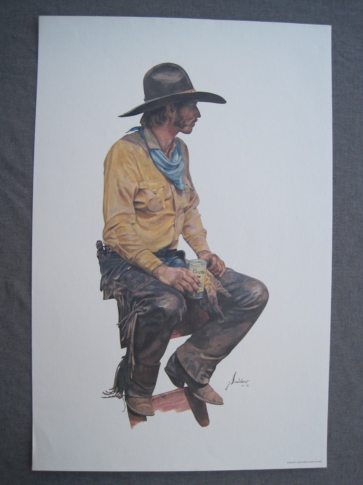 VTG GORDON SNIDOW COORS WESTERN COWBOY PRINT POSTER 