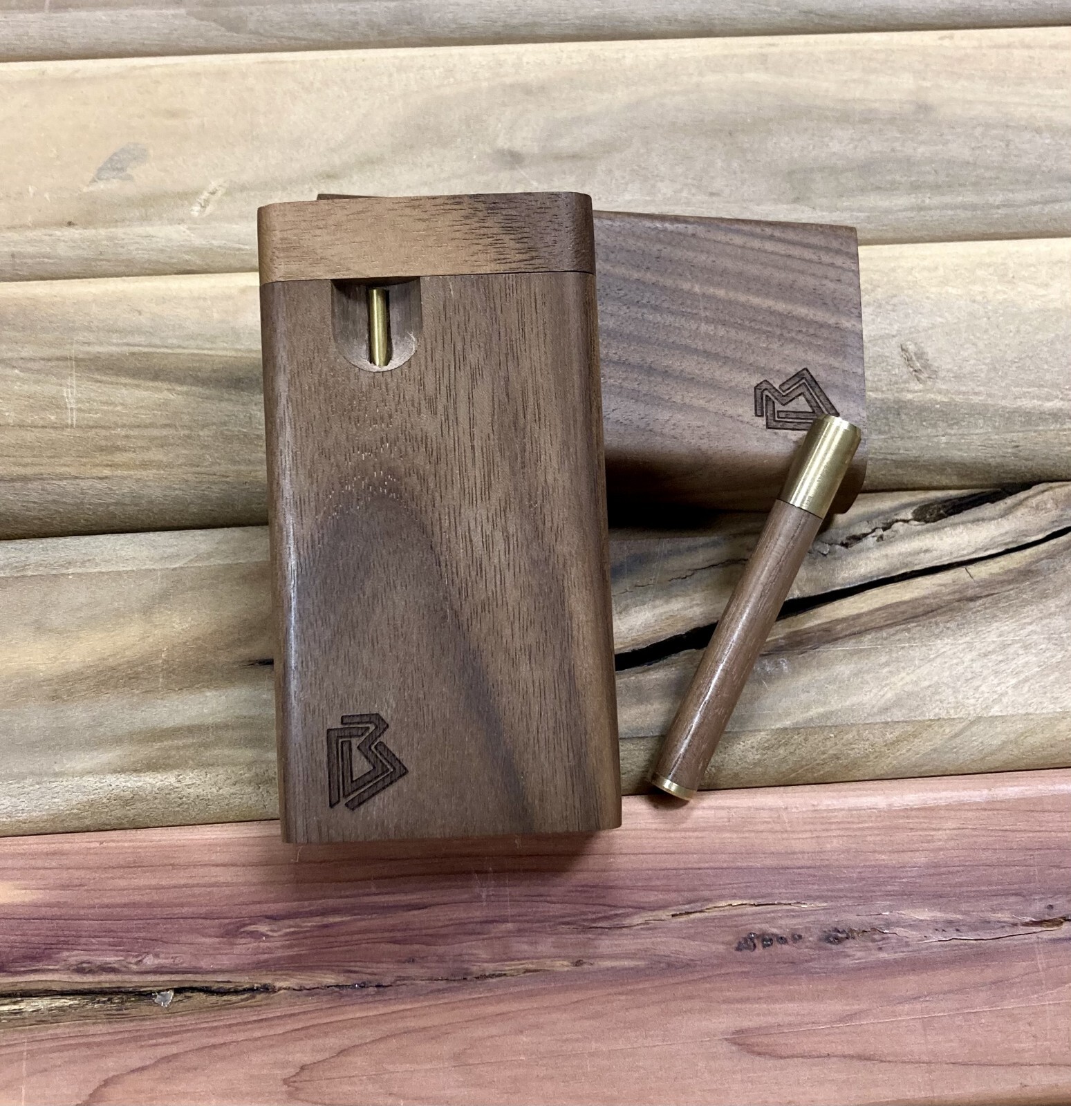 Black Walnut 3.5” Dugout/Stashbox  w  Poker & One Hitter Pipe Set- USA Made