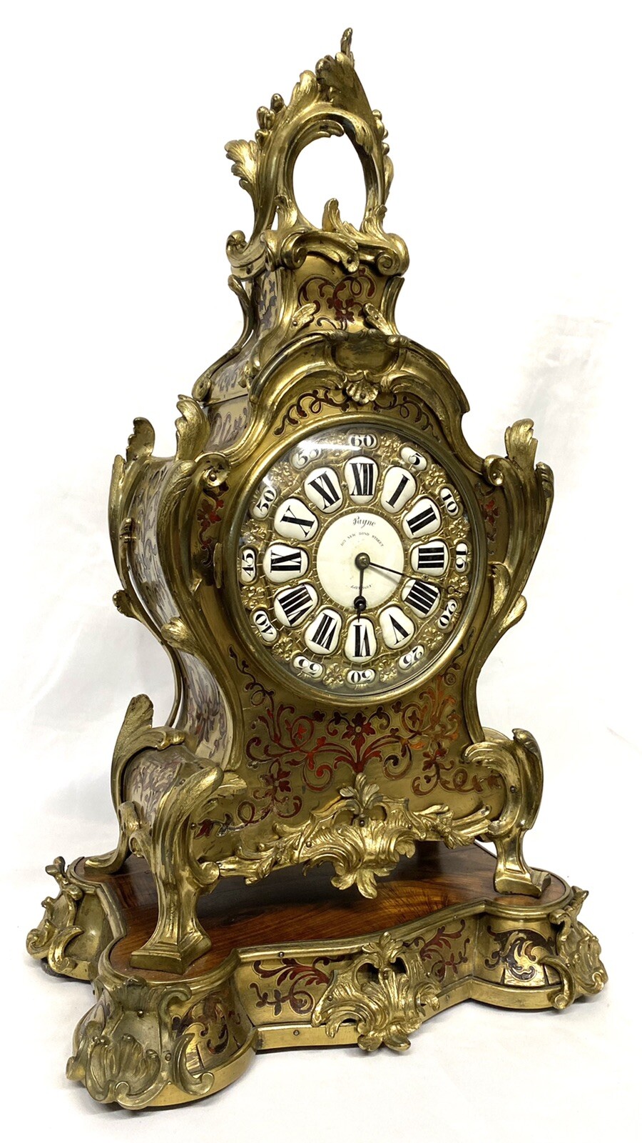 Stunning Antique Single Fusee Boulle Mantel Clock On Stand By Payne London