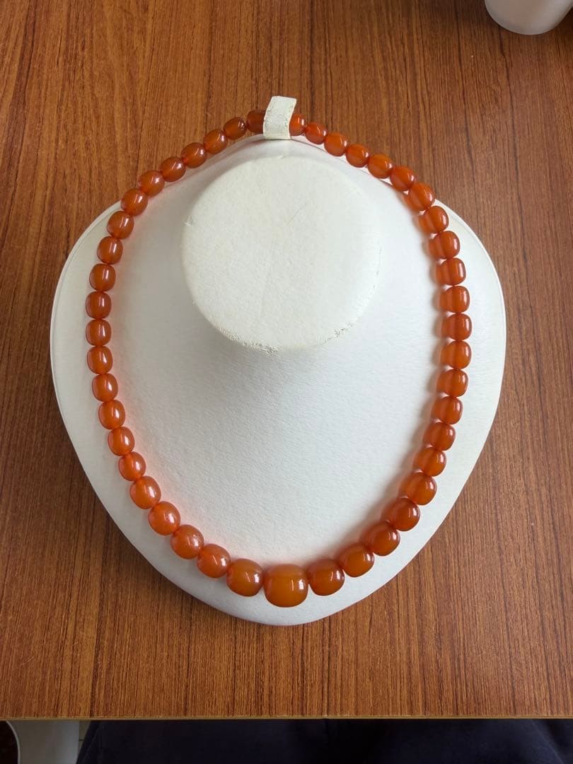 Vintage Amber Long Necklace 47cm Orange Graduated Beads Metal-Free Retro Style