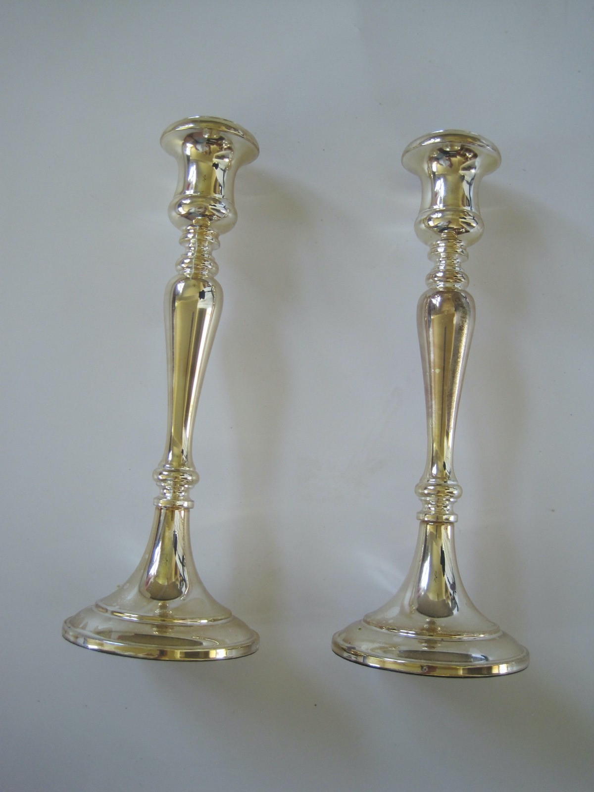 Italy Silver Tone Candlesticks Pair 9.5 Italy Silver Tone Candlesticks Pair 9.5