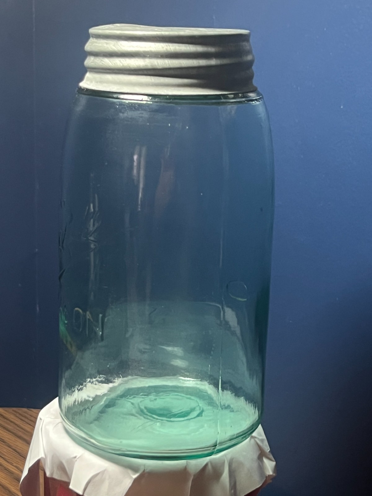 Vtg Aqua Blue Quart BALL MASOH Jar W/ Ball Lid 1900-1910 Vtg Aqua Blue Quart BALL MASOH Jar W/ Ball Lid 1900-1910