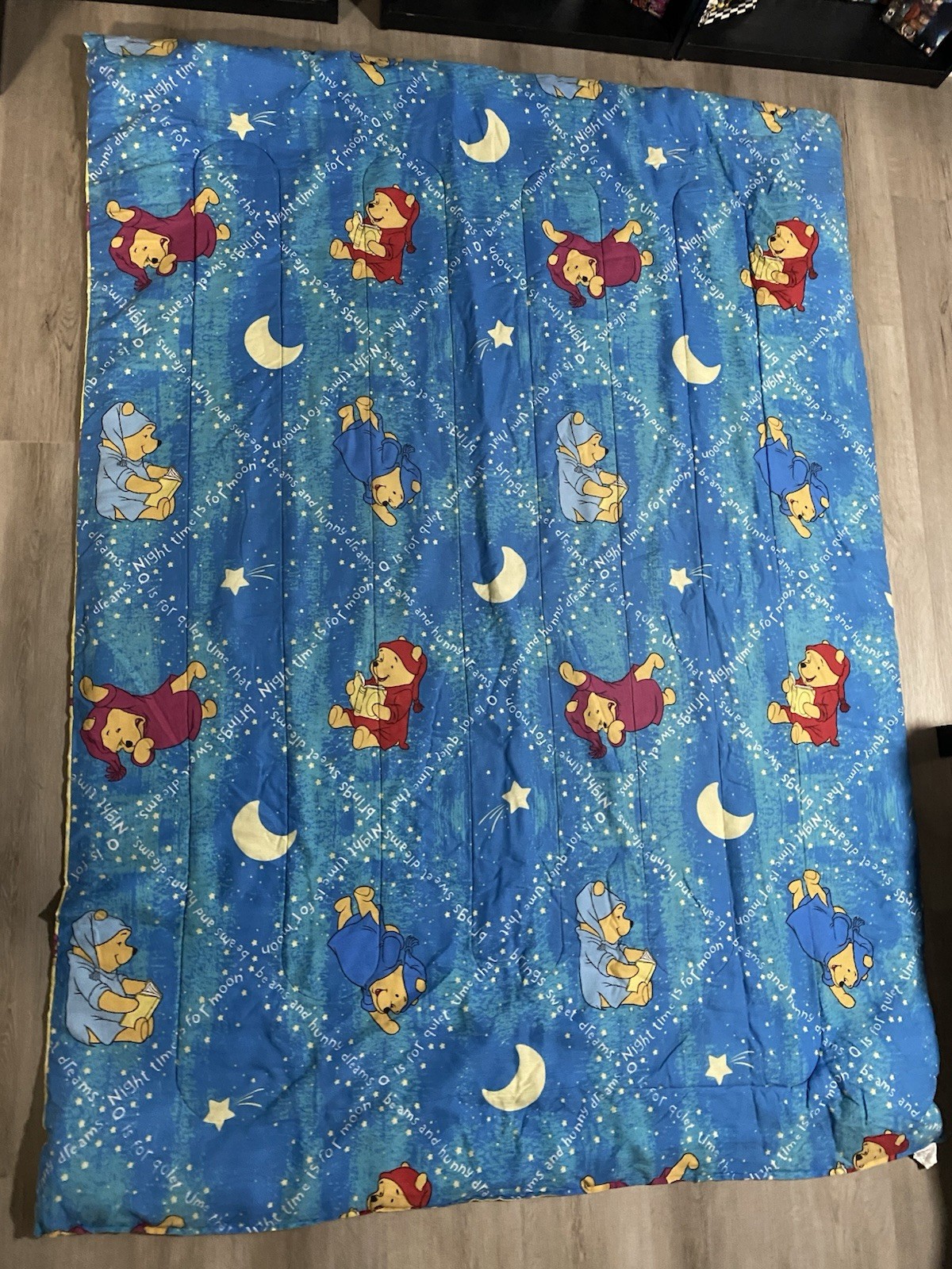 HTF VTG Winnie the Pooh Disney Blue Full bed comforter Sleepy Nightime Moon Star