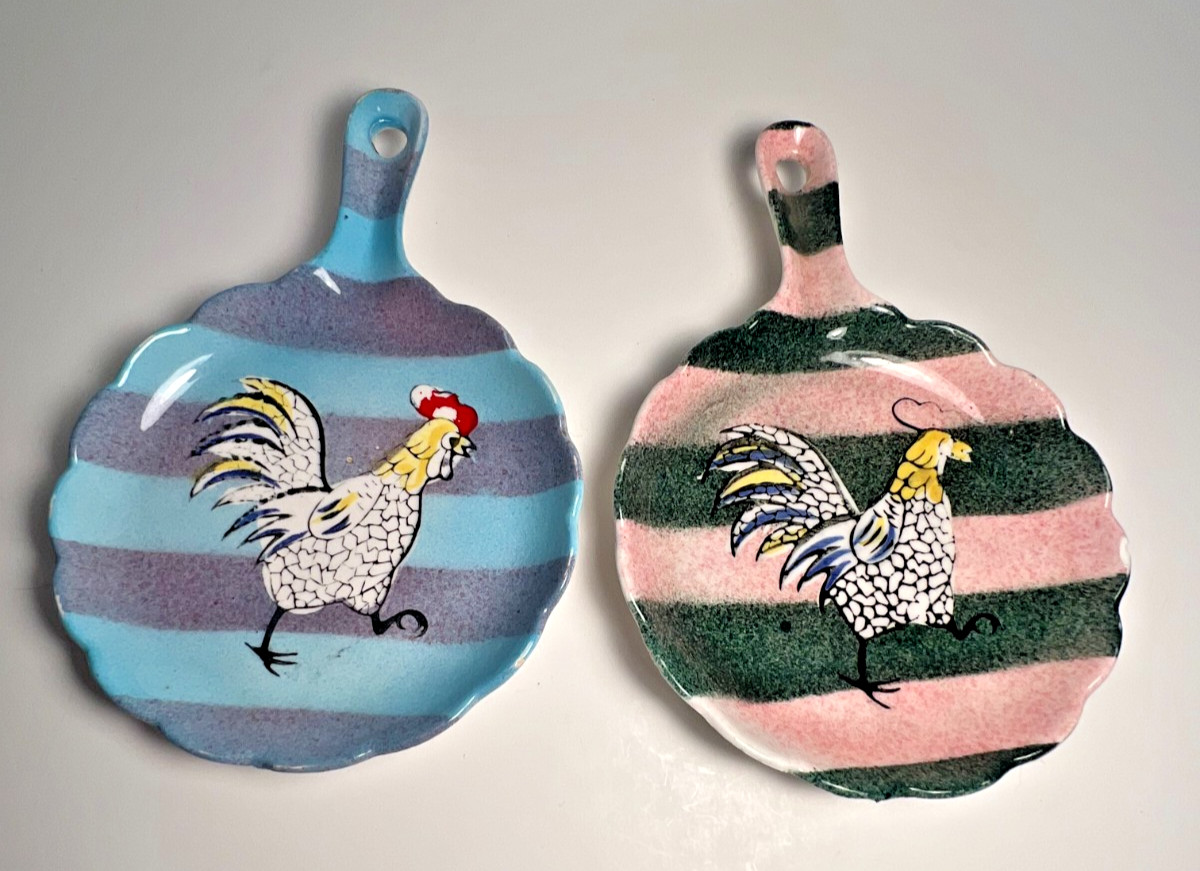 Vintage MCM Retro Rooster Spoon or Tea Bag Rest Set of 2 Japan 