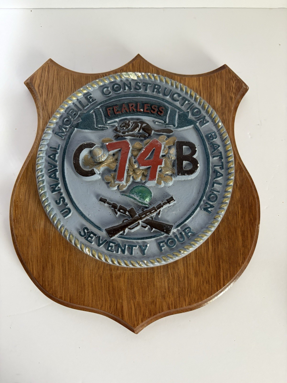 US Navy Seabees NMCB 74 Fearless Naval Mobile Construction Battalion Wall Plaque