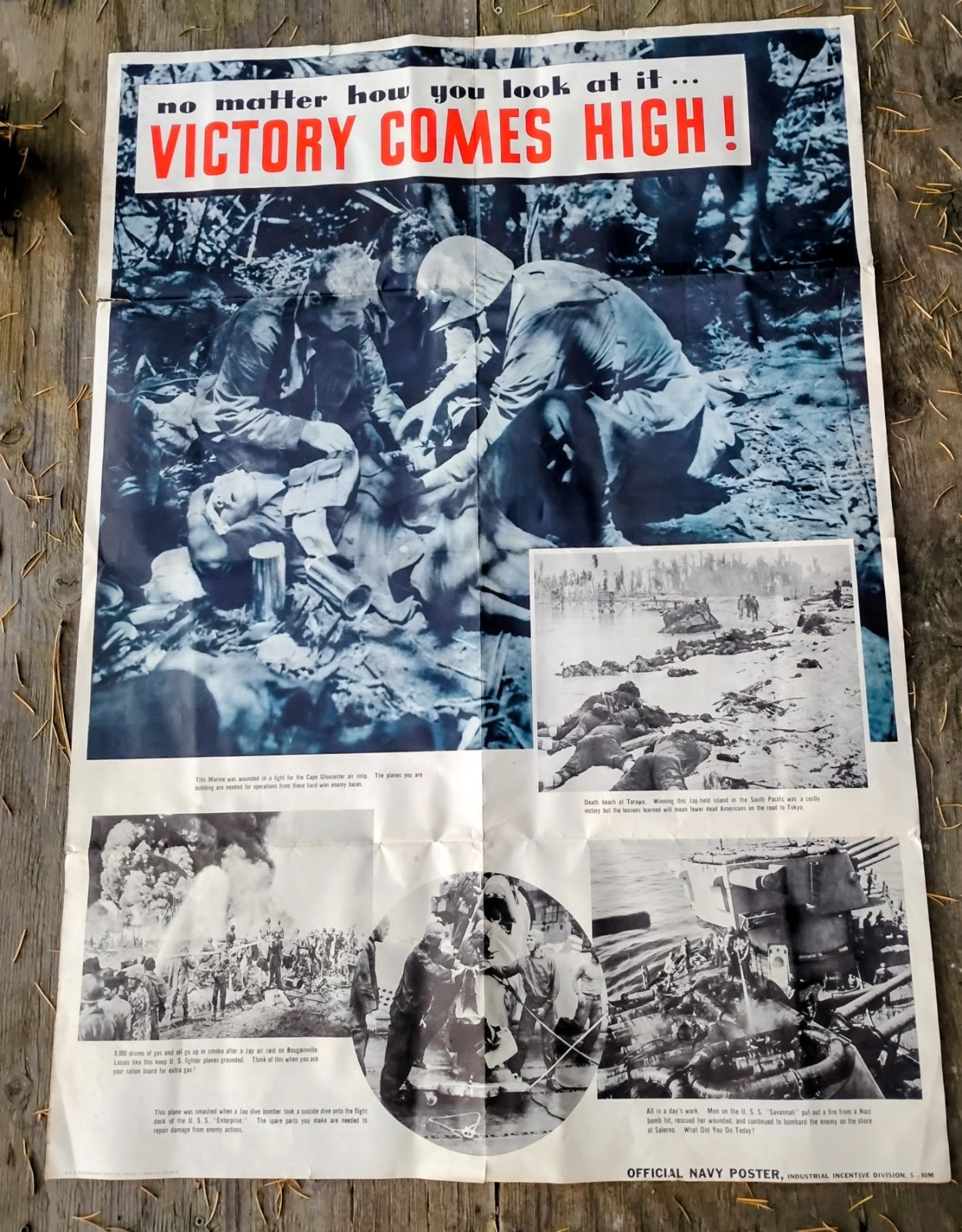 WWII Original Official Navy Poster Victory Comes High Graphic War Scenes 28x40 WWII Original Official Navy Poster Victory Comes High Graphic War Scenes 28x40