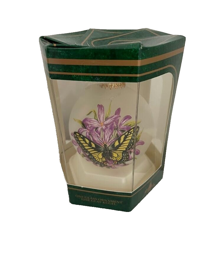 Vtg Bronner\'s  Glass Ornament SWALLOWTAIL BUTTERFLY / flowers - GINGER DON KUGEL