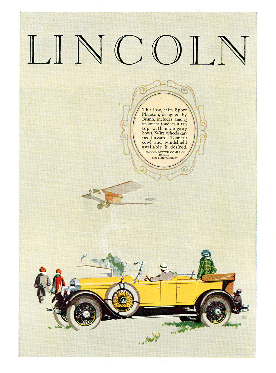 1926 Original Lincoln Ad. Sport Phaeton Model. Brunn-Designed. Fred Cole Art 1926 Original Lincoln Ad. Sport Phaeton Model. Brunn-Designed. Fred Cole Art