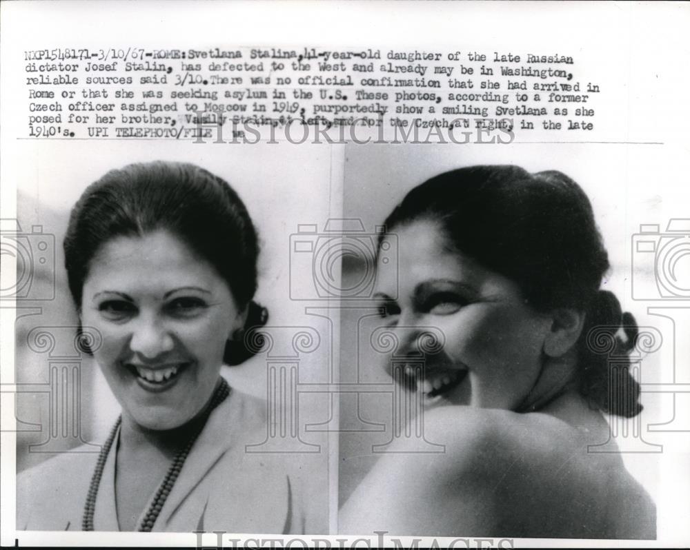 1967 Press Photo Svetlana Stalin, Daughter of Soviet Dictator Joseph