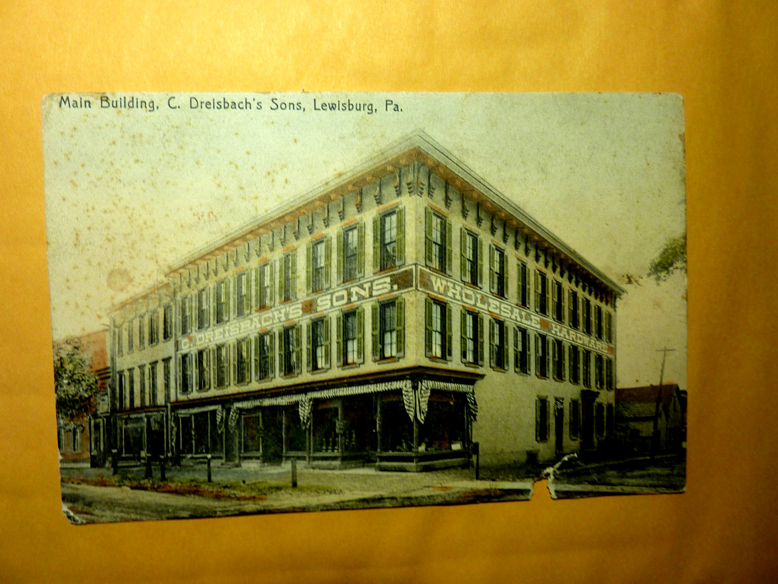 RARE- C.DREISBACHS SONS STORE--LEWISBURG, PA. POSTCARD-1907 RARE- C.DREISBACHS SONS STORE--LEWISBURG, PA. POSTCARD-1907