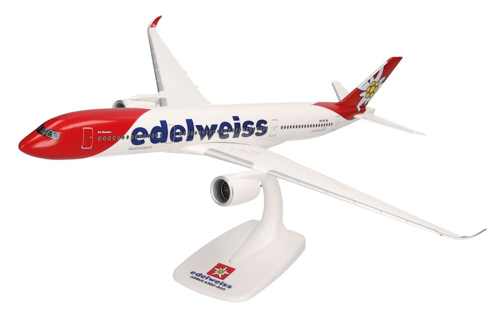 Herpa 614450 Edelweiss Air Airbus A350-900 HB-IHF Desk 1/200 Model AV Airplane