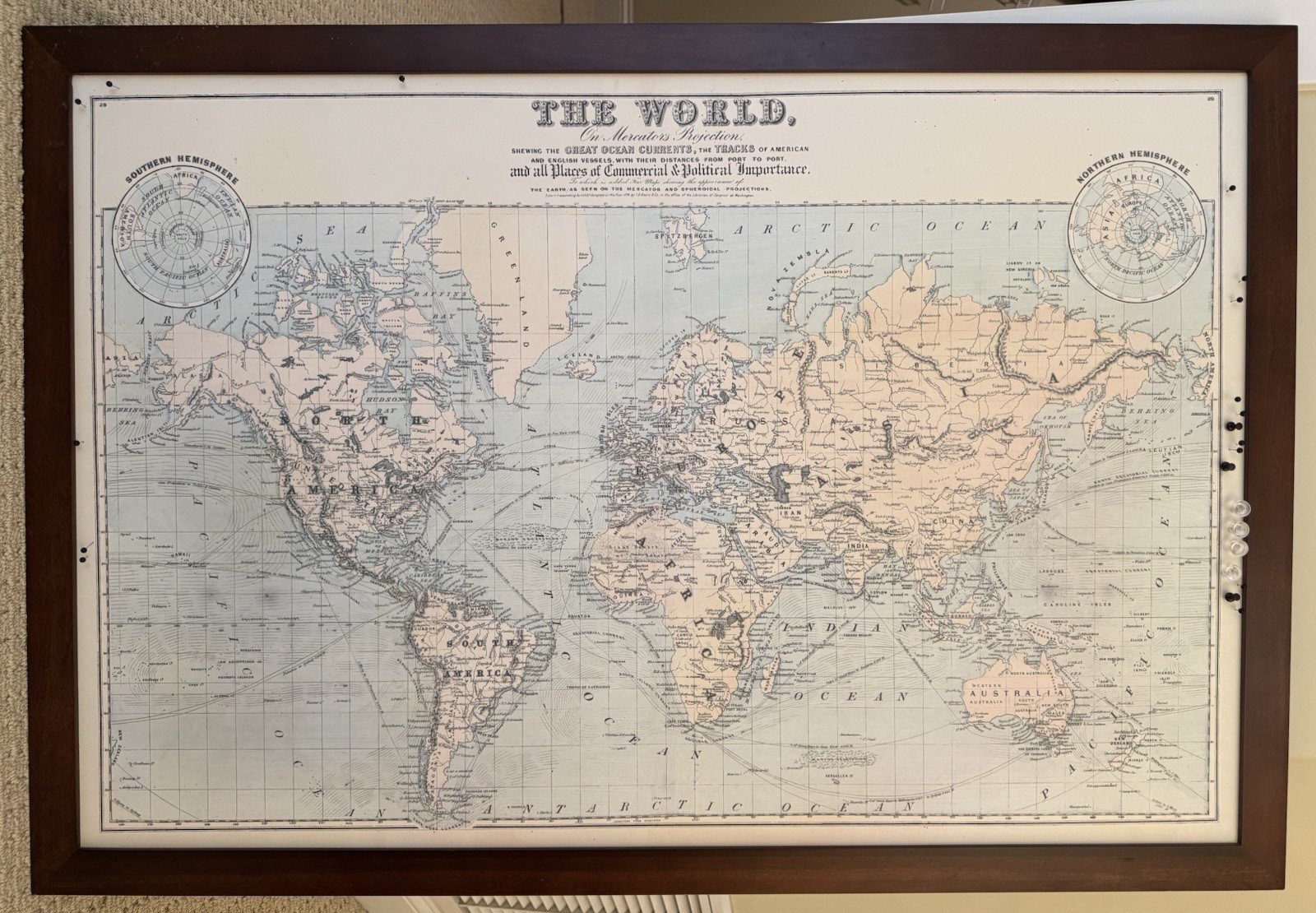 World Map Wood Framed LOCAL PICKUP ONLY