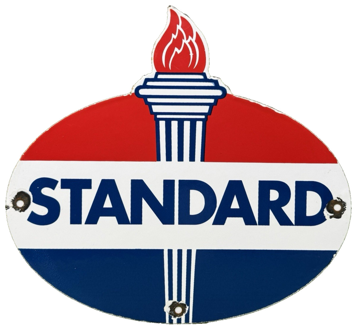 VINTAGE STANDARD GASOLINE PORCELAIN SIGN SERVICE STATION AMERICAN OIL TORCH GAS