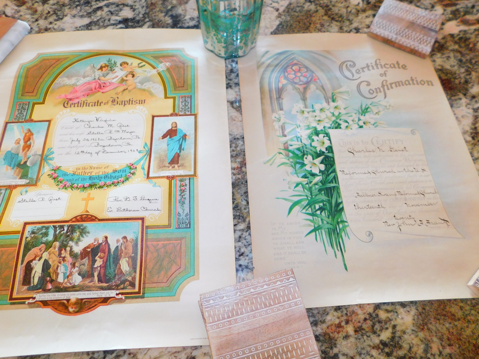 LOT 4 Vtg 1912 CONFIRMATION BAPTISM Certificates STELLA MOYER GEIST Boyertown PA