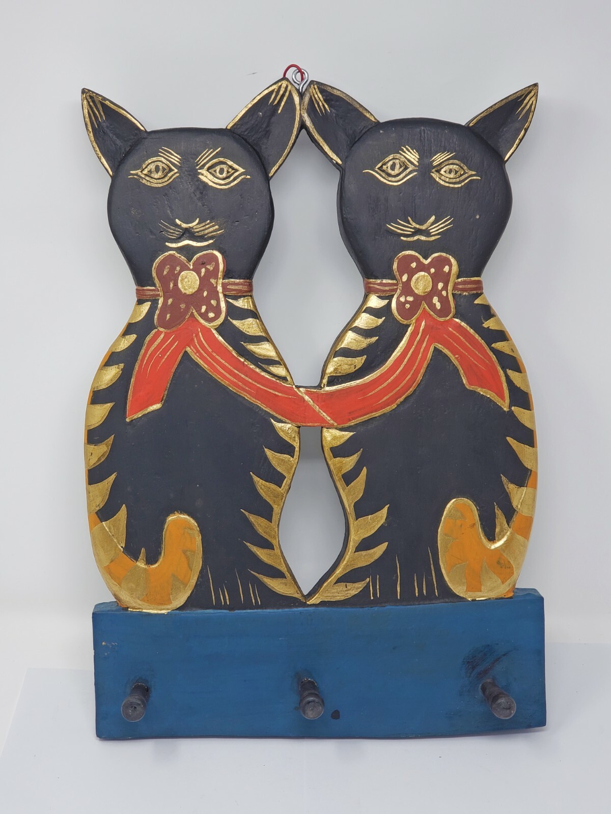 Indonesian / Balinese Handcrafted Wooden Cat Key / Coat Rack