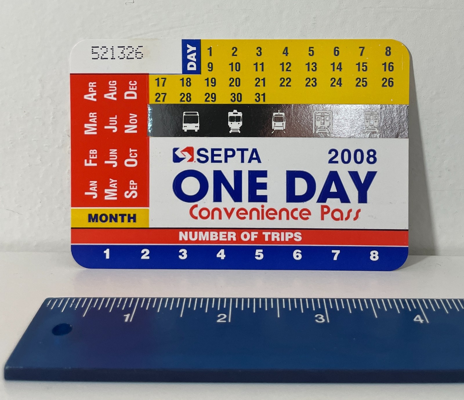 SEPTA One Day Convenience Pass 2008 Philadelphia Transit Bus Ticket UNPUNCHED