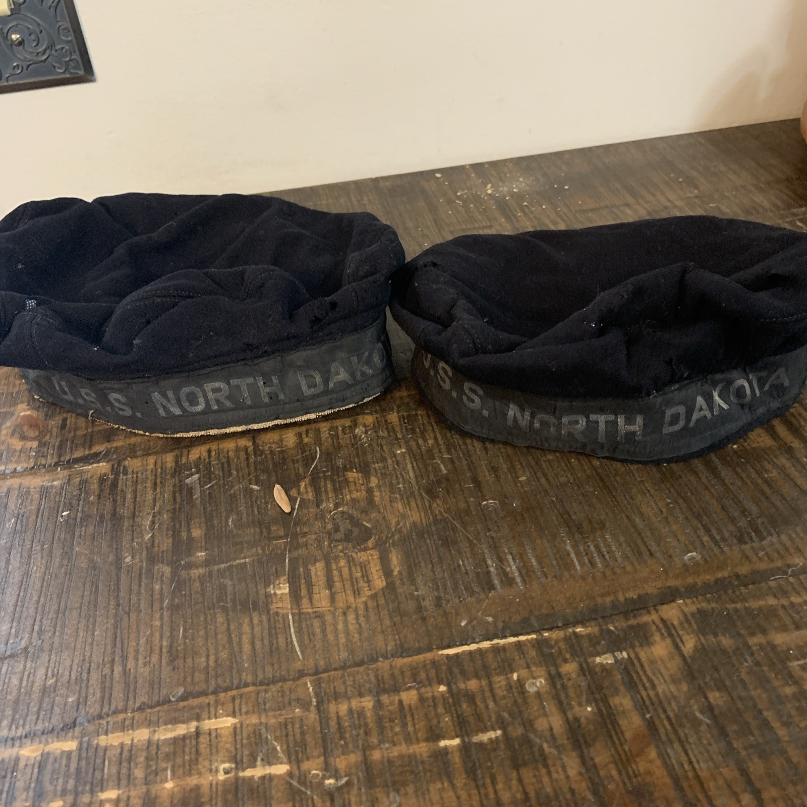 USS North Dakota BB-29 Battleship Cap Tallies Rare US Navy Flat Hat.  Lot Of 2