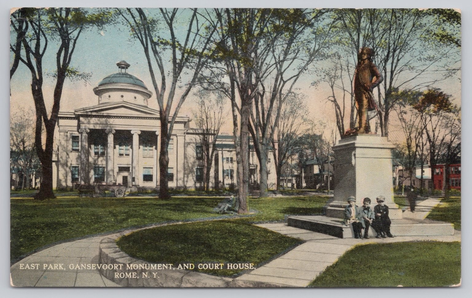 1916 Rome NY East Park Gansevoort Monument Court House Postcard