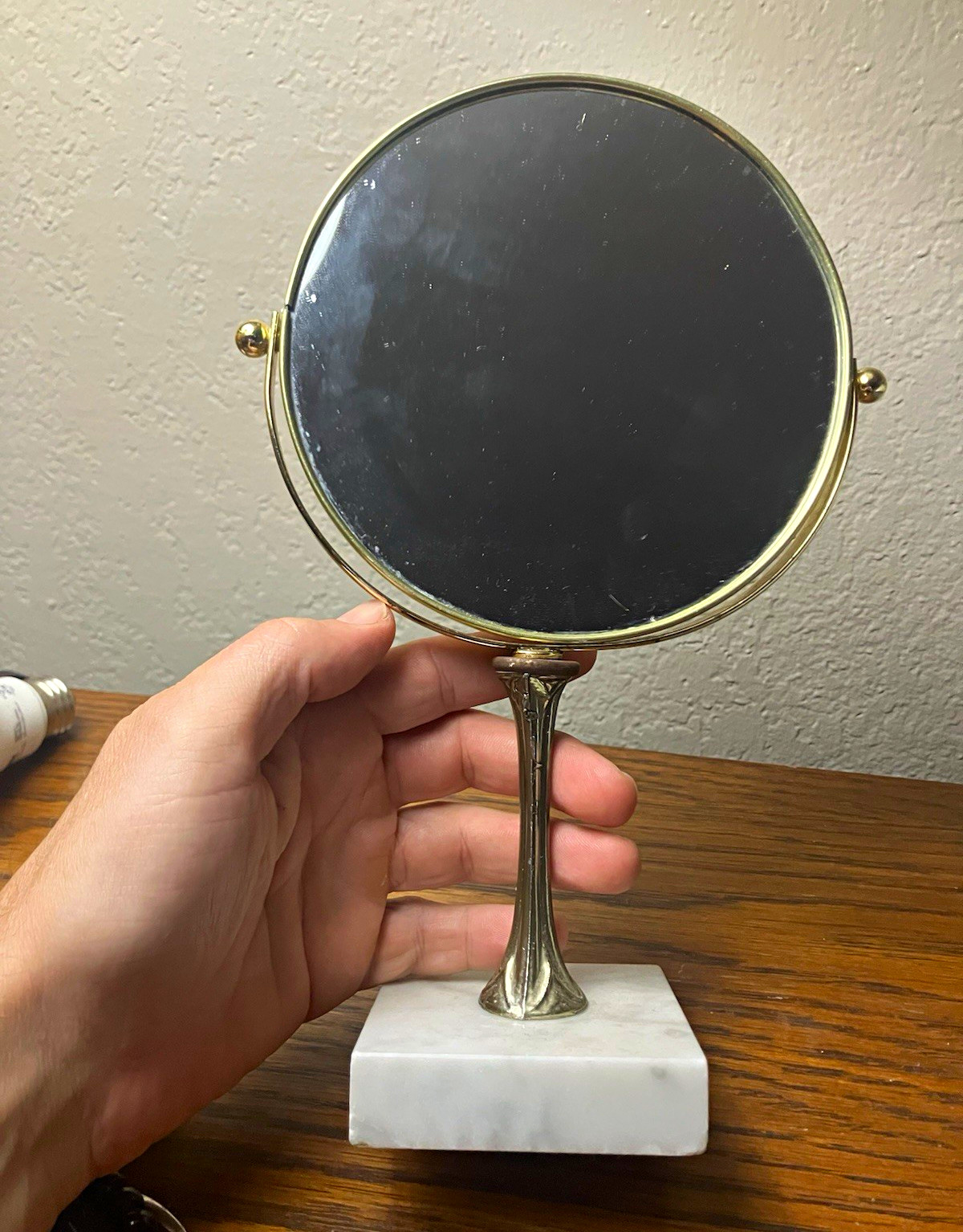 Vintage Antique Make-Up/ Dresssing Mirror Italian Marble Base-Made in Italy