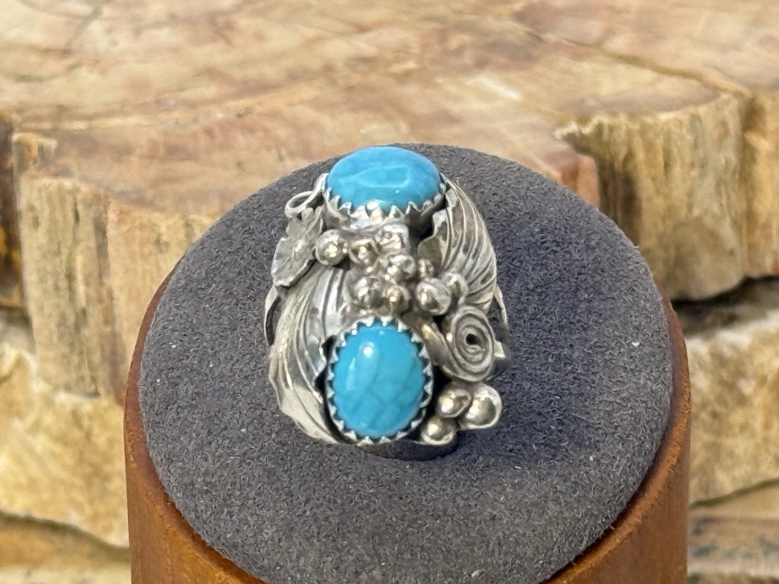 Vintage Lorenzo Livingston Navajo Sterling Turquoise Blossom Ring sz 5.5--971.26