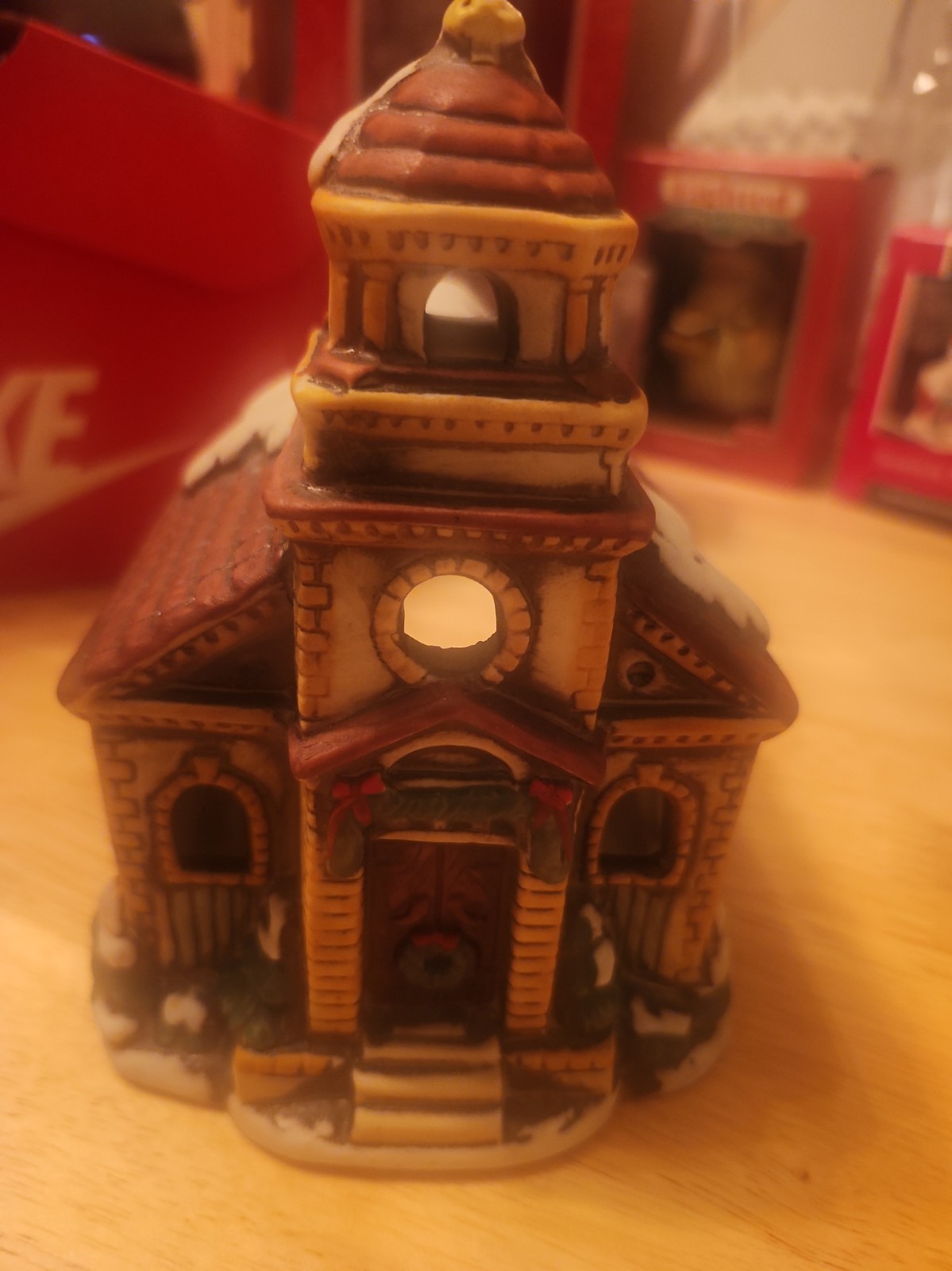 Vintage 1986 Lefton Colonial Village Orange Church 05817 Christmas Votive Holder Vintage 1986 Lefton Colonial Village Orange Church 05817 Christmas Votive Holder