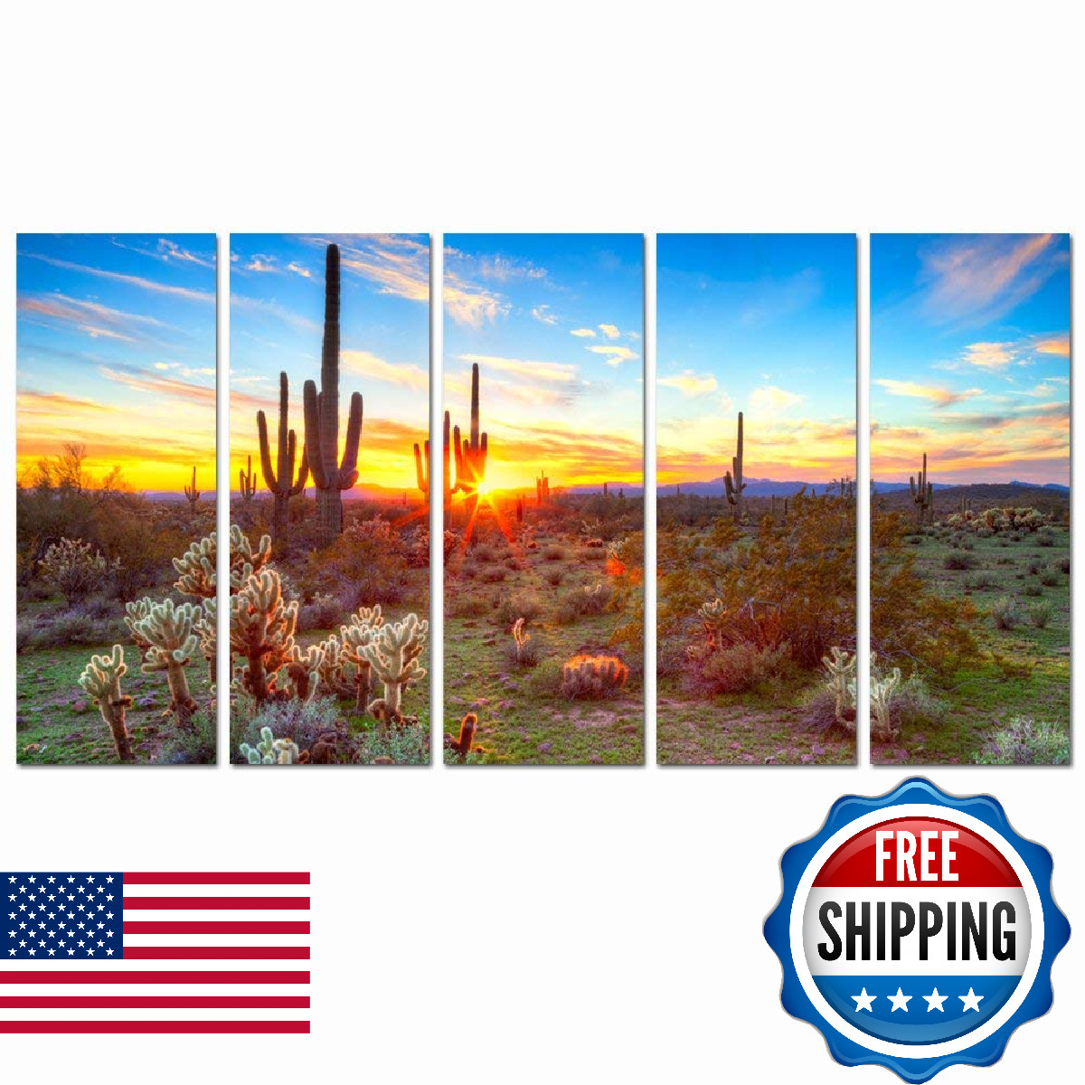 Sechars Extra Large 5 Piece Arizona Painting Sonoran Desert At Sunset Picture