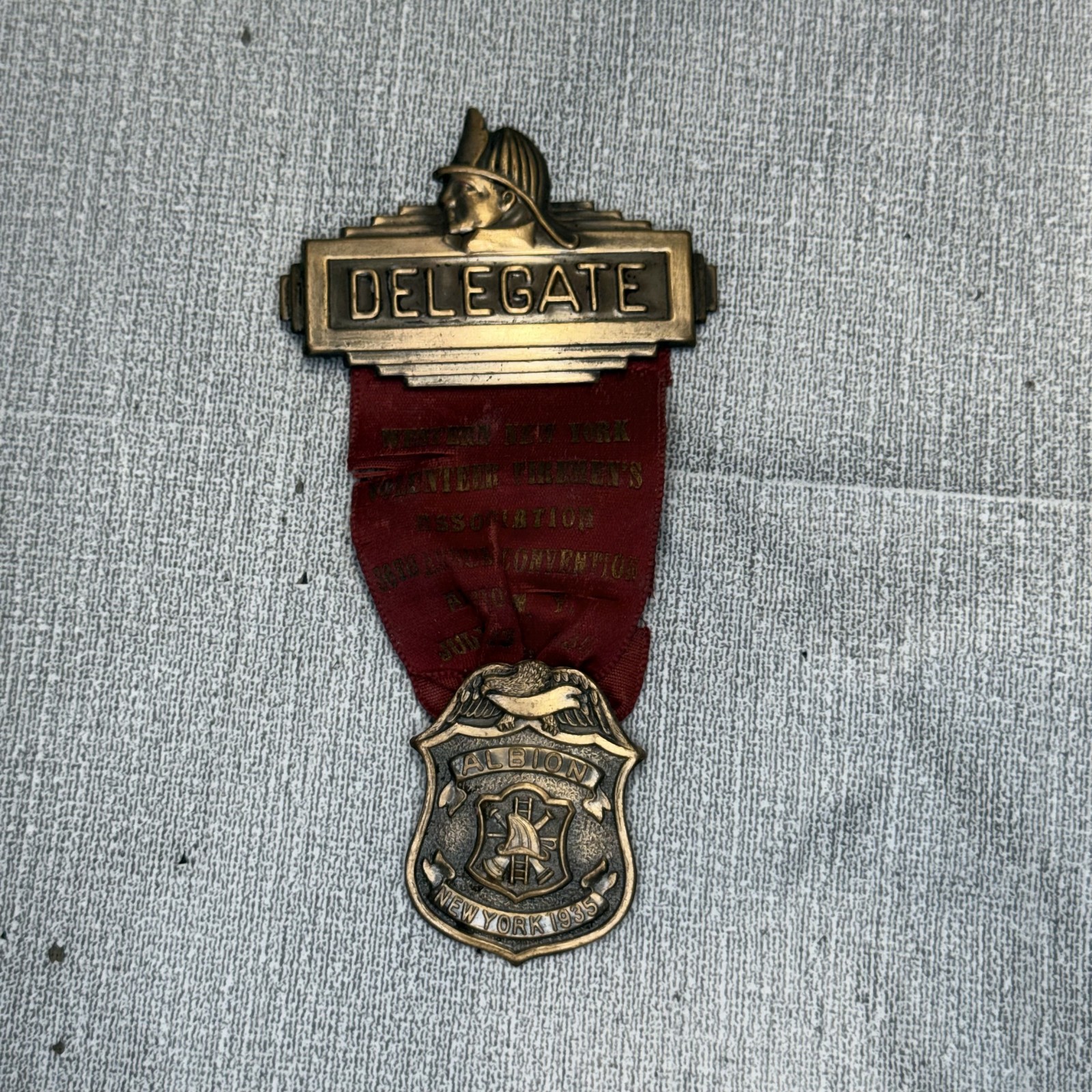 Vintage 1935 Albion NY Volunteer Firemens Delegate Badge Medal Vintage 1935 Albion NY Volunteer Firemens Delegate Badge Medal