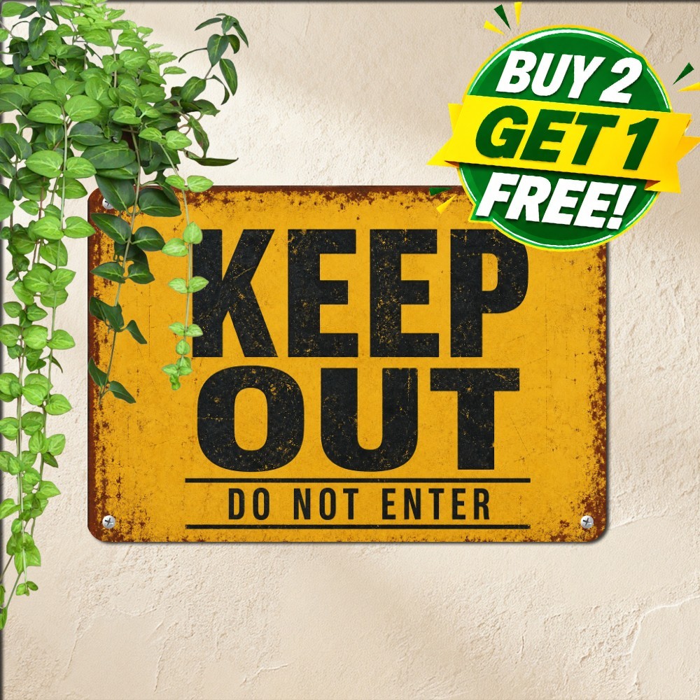 Funny Keep Out Caution Tin Sign Humorous Novelty Man Cave Metal Wall Art