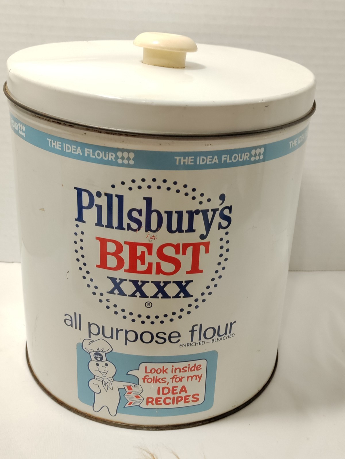 J.L. Clark Vintage Pillsbury\'s Best XXXX All Purpose Flour Kitchen Tin w/ Lid J.L. Clark Vintage Pillsbury\'s Best XXXX All Purpose Flour Kitchen Tin w/ Lid