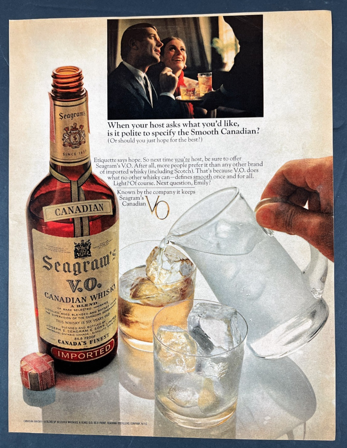 1967 Seagram\'s V.O. Canadian Whiskey Vintage Full Page Frame Artwork Print AD