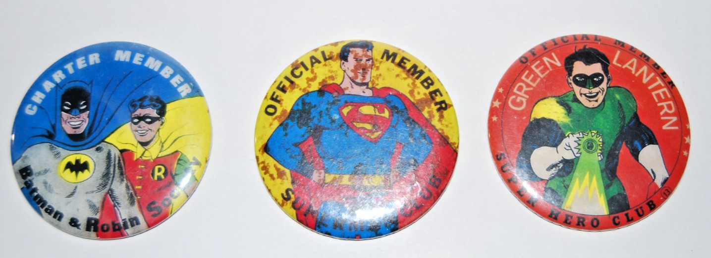 Vintage 1966 DC Comics Super Hero Club Pinback Buttons Lot Batman Superman GL 3