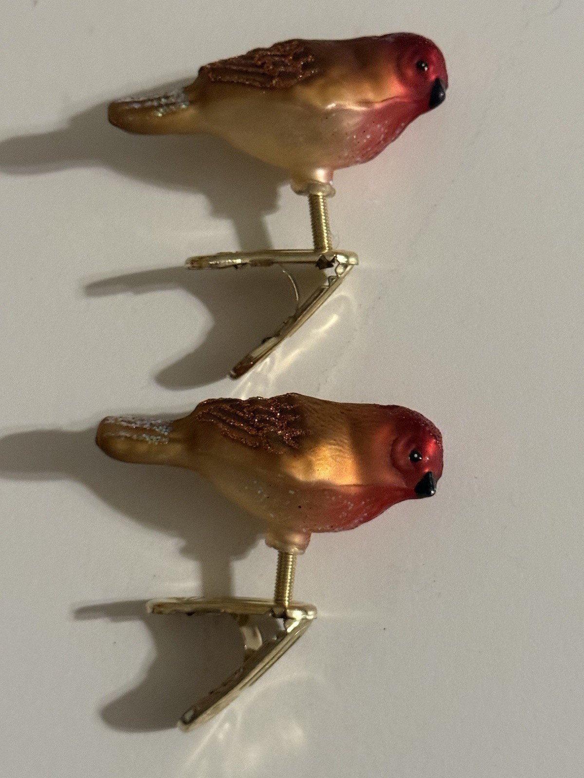 Old World Christmas Glass Holiday Finches Clip On Bird