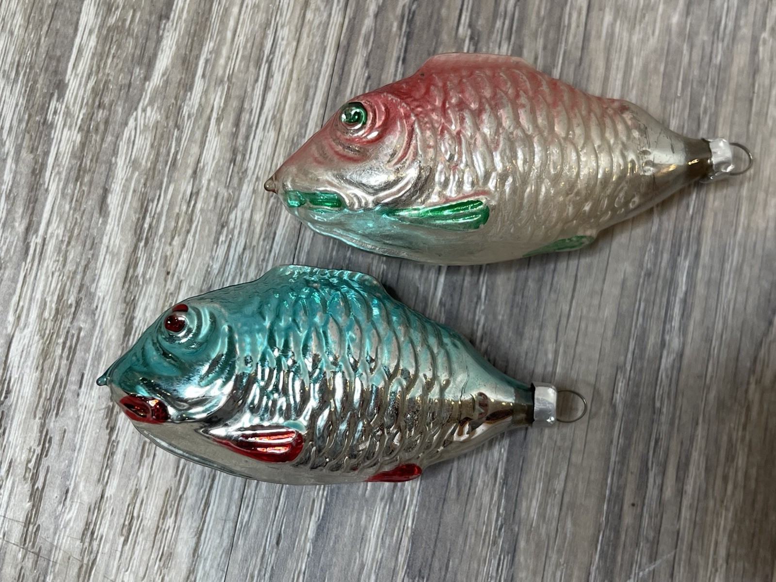 Vintage German Figural Christmas Fish Ornaments Mercury Glass Lot Of 2