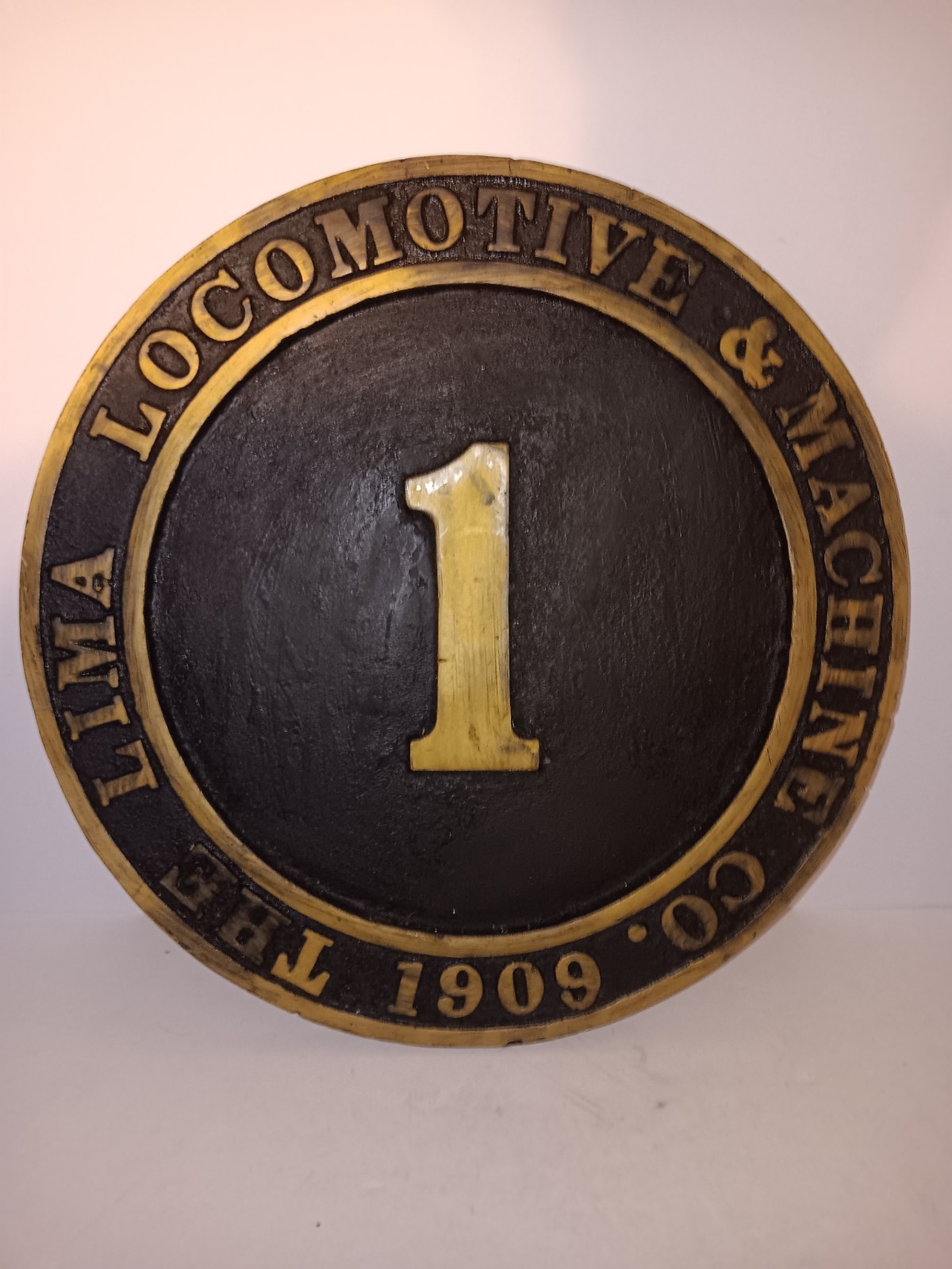 Vintage 1909 Lima Locomotive Works Wood Builder Plate Plaque Sign Railroad Decor