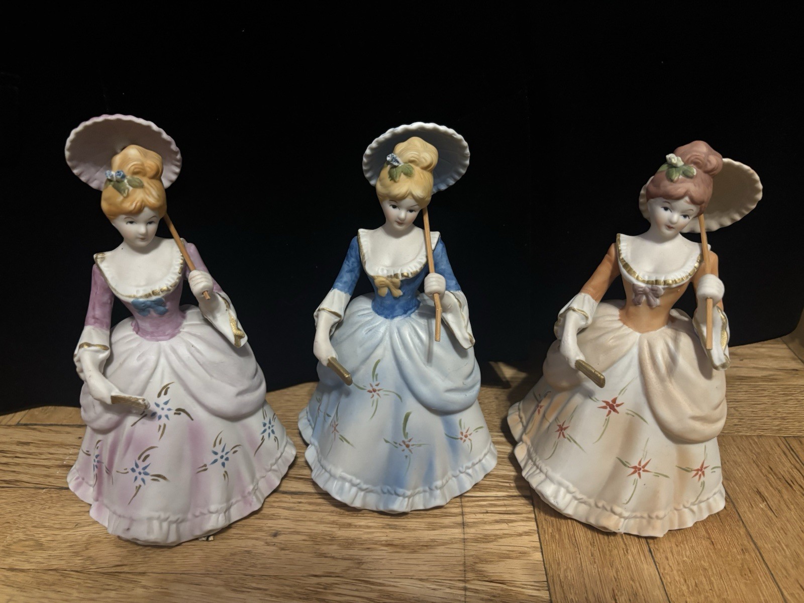 Three  Vintage Porcelain Statues, Victorian Style About 9“ X 5“￼￼
